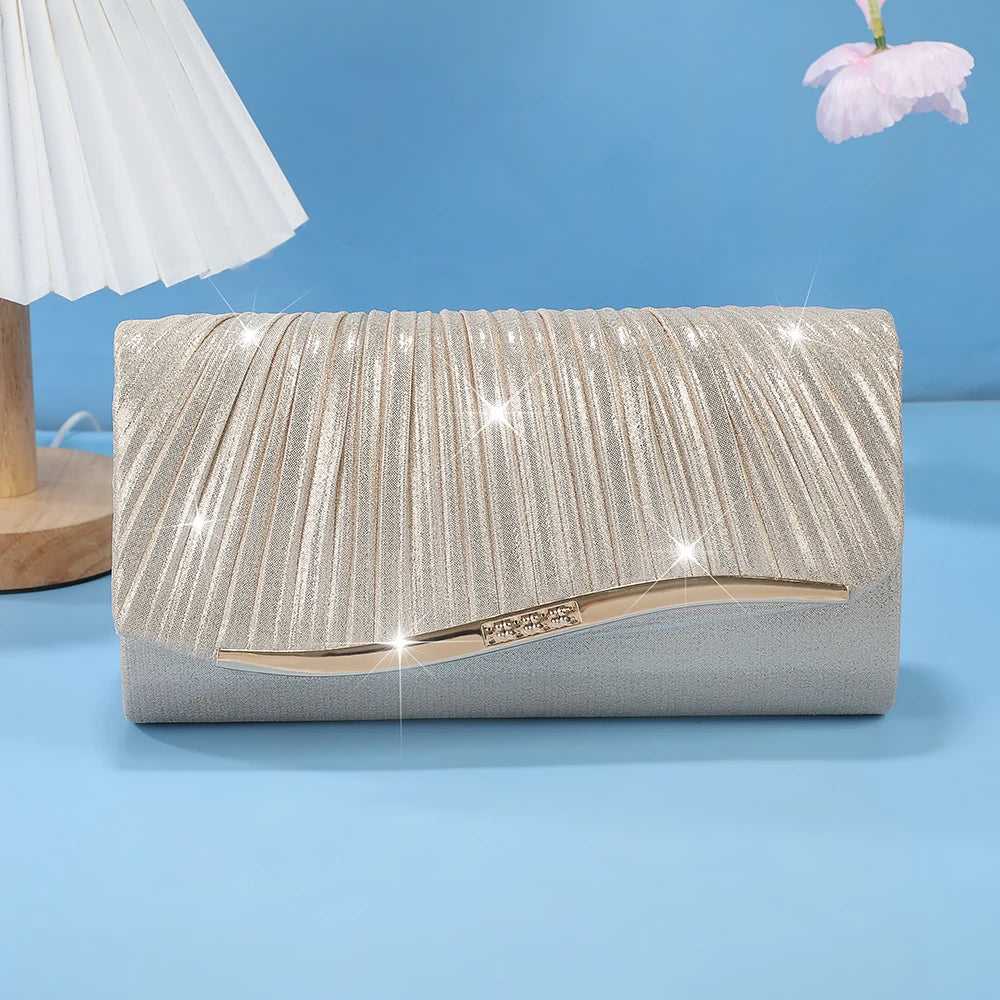 New Ruffled flip handle bag Stylish Satin Envelope Storage Bag Bridal Party Evening Dress Bag Metal chain shoulder bag