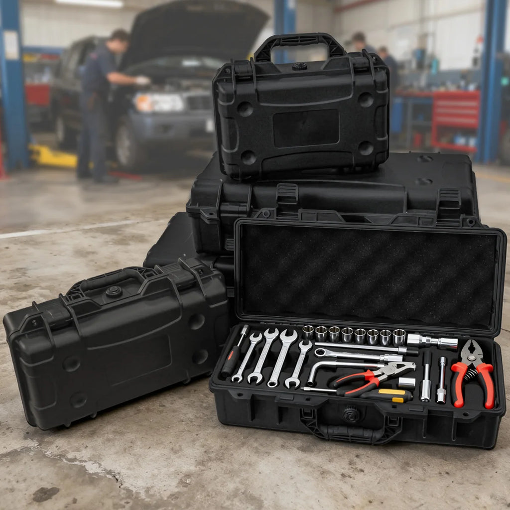 Waterproof Vehicle Maintenance and Repair Toolbox With Pre-cut Universal FOAM, Hard Shell PP Suitcase Portable Wear-Resistant Sh