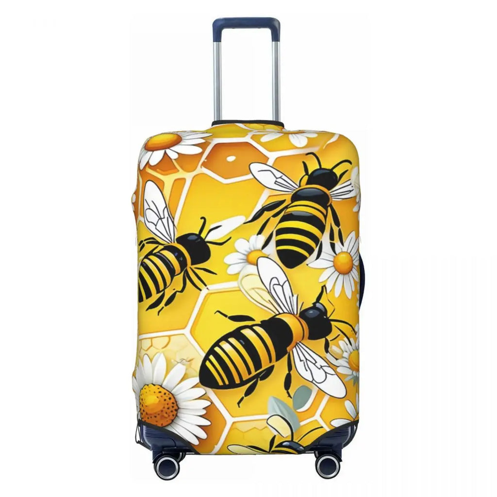 Honeycomb With Bees Suitcase Cover Elastic Cute Honey Bumblebee Luggage Protective Covers for 18-32 inch