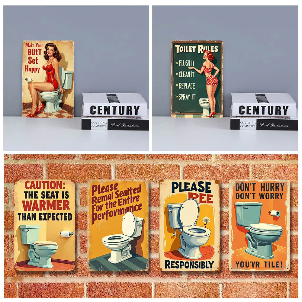 Retro Metal Tin Bathroom Signs Wall Decor for Home Restroom Vintage Toilet Humor Art Unique Gift Ideas