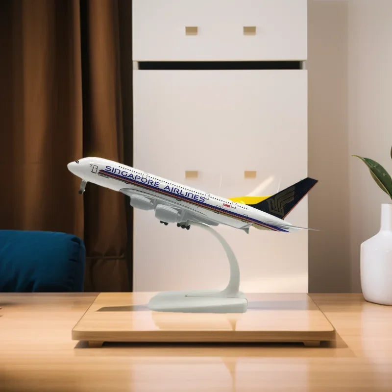 20cm Singapore A380 Airplane Model Miniature Toys Plane Alloy Metal A380 Airlines Diecast Airplanes Aircraft & Wheels for