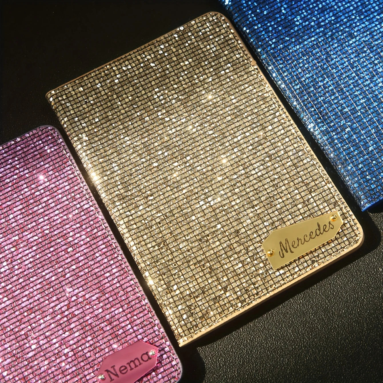 Personalized Name Passport Holder with Disco Ball Sequins Custom Unique Passport Holder with Shiny Mirror Name Tag Travel Gift