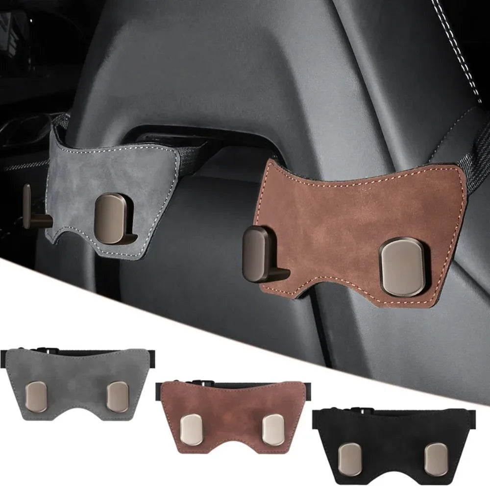 Car Back Seat Hook Headrest Suede Leather Soft Hanging Double Hook Wear-Resistant Rear Row Storage Hanger
