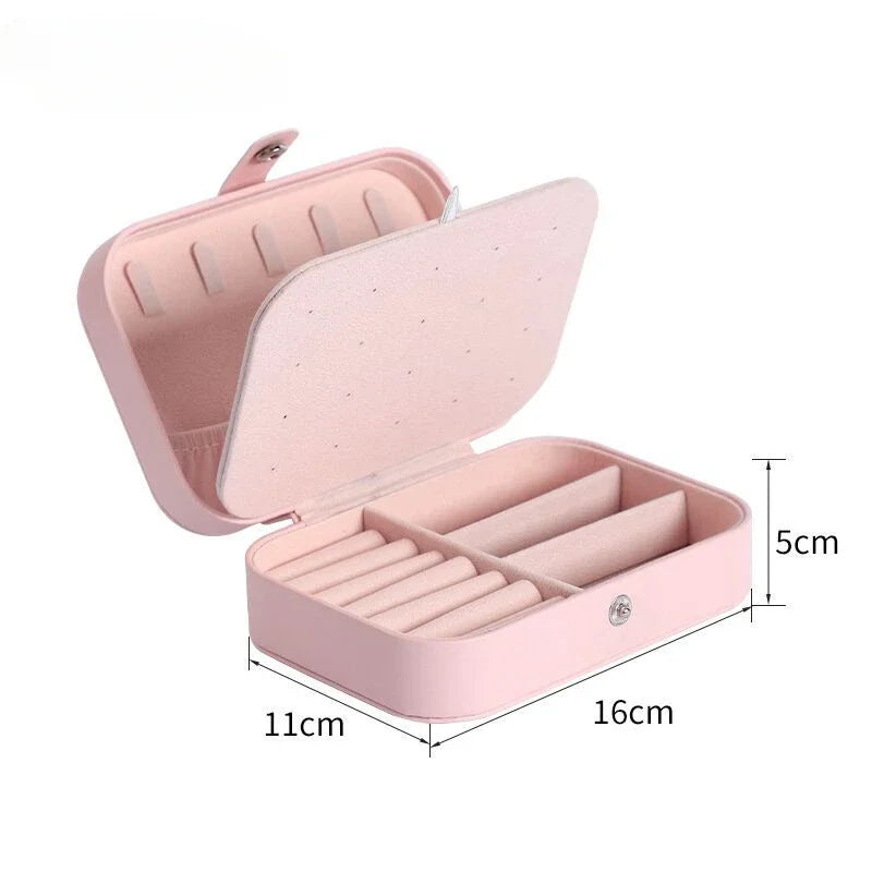 Portable PU Leather Jewelry Organizer - Travel Ring Earrings Necklace Storage Case, with Zipper & Removable Dividers