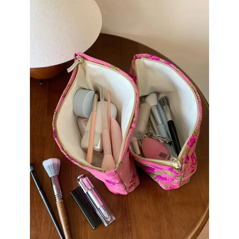 Floral Pattern Canvas Mini Bag Travel Portable Toiletry Pouch Casual Coin Purse Hand Storage Bag