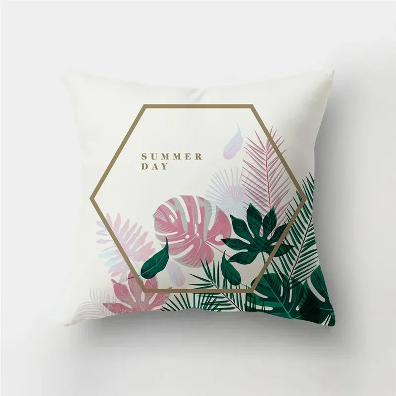 Fresh Summer Leaves Double-sided Printed pillow cover Short plush Suitable living rooms bedrooms sofas throw cushion cover