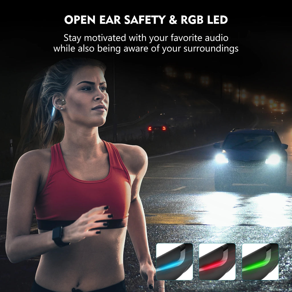Bone Conduction Bluetooth Headphones BT5.3 with Dual Batteries Offer Ultra-Long Battery Life for Sports, Night Running and Cycli
