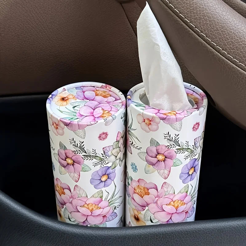 2pcs Flower Car Tissue Holder - Car Tissue Barrel Drawn Paper Printing Creative Hand Drawn Paper