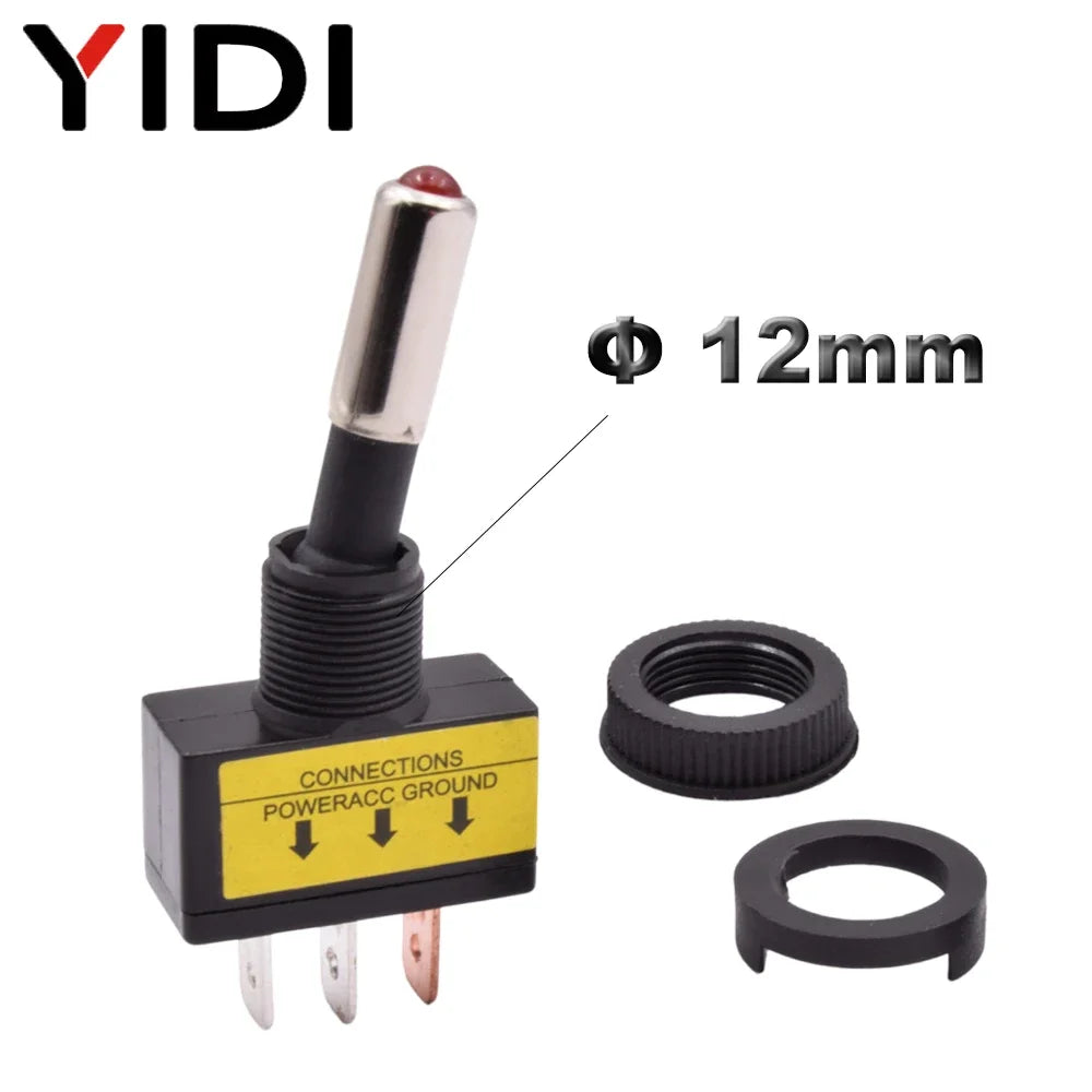 5/10pcs 12mm Auto Car LED Illuminated Toggle Switch ASW-15D SPST 2 Position 3pin ON OFF 12V 24V DC Red Green Blue Yellow White