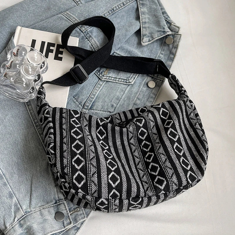 Crossbody Bags Tribal Style Shoulder Bag, Foldable Crossbody Striped Pattern, Flag Theme Hand Washable Edge Painted Lining 2026