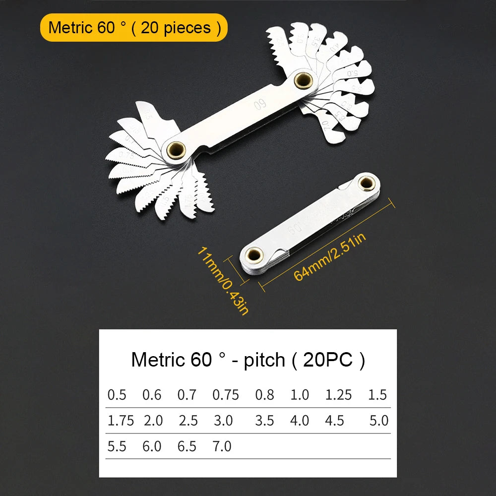 Thread Pitch Cutting Gauge Set Inch 55° Metric 60° Thread Gauge Measuring Tools Thread Pitch Cutting Gauge Tool