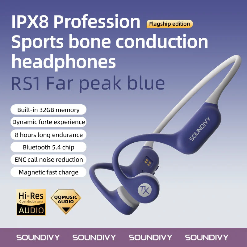 SOUNDIVY RS1 Open Bone Conduction IPX8 Waterproof Swimming Earphones 32GB Memory Ear Hanging Earphones
