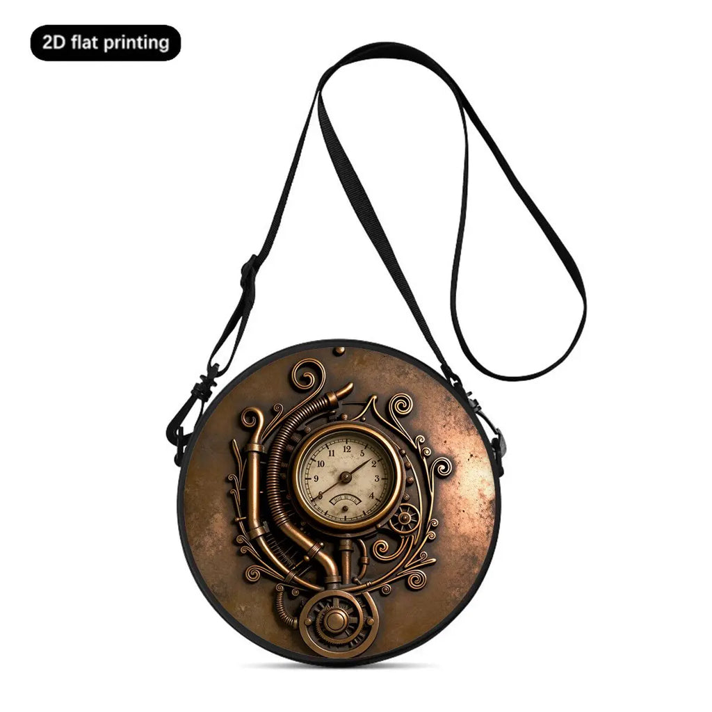 Clock Print Round Shoulder Bag Casual Messenger Bag Daily Adjustable Strap Crossbody Bag for Woman Best Gifts 2D Flat