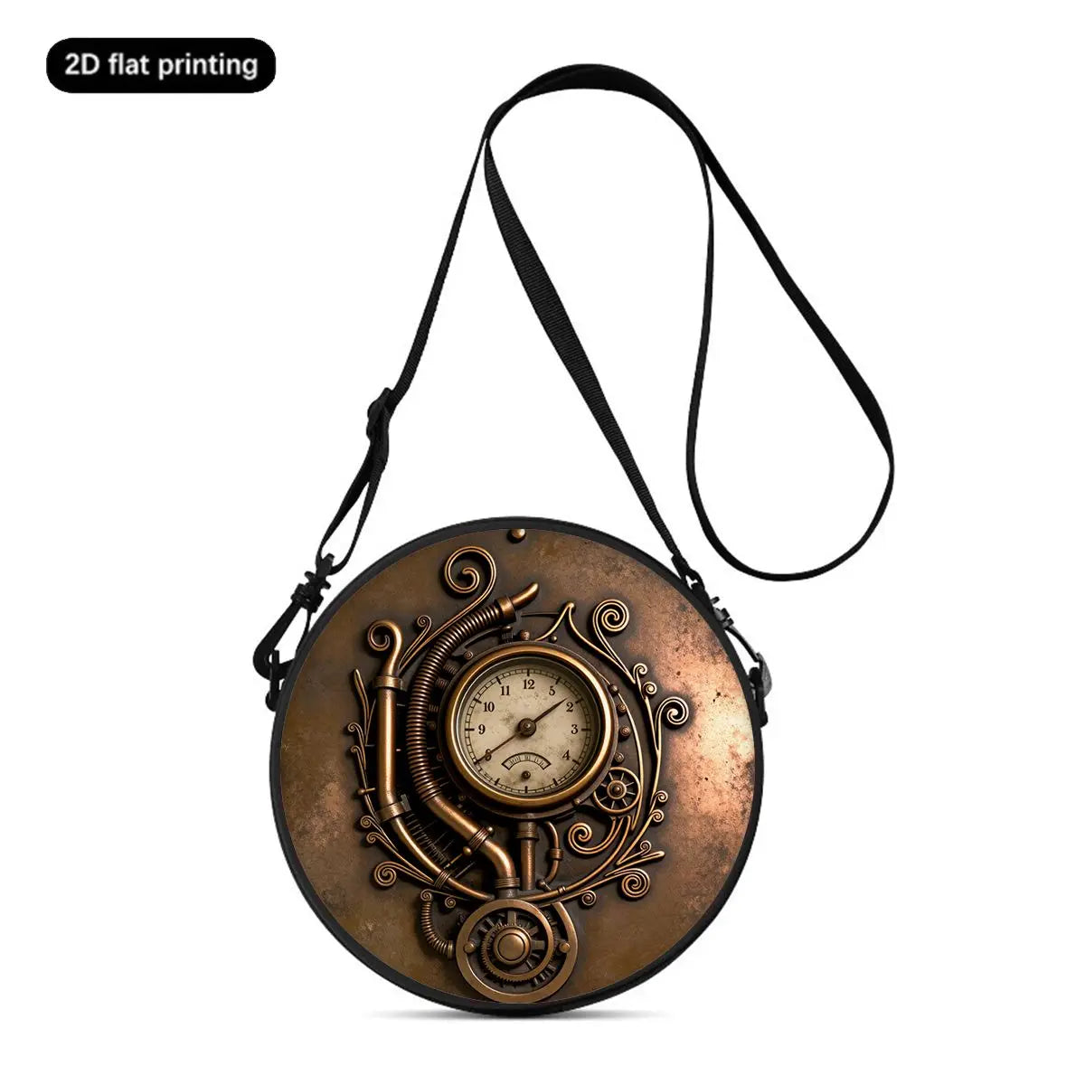 Clock Print Round Shoulder Bag Casual Messenger Bag Daily Adjustable Strap Crossbody Bag for Woman Best Gifts 2D Flat