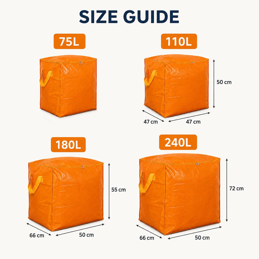 75-240L Large Capacity Moving Bag Woven Storage Bag with Handles Zipper for Clothes Bedding Travel Home Closet Organizer