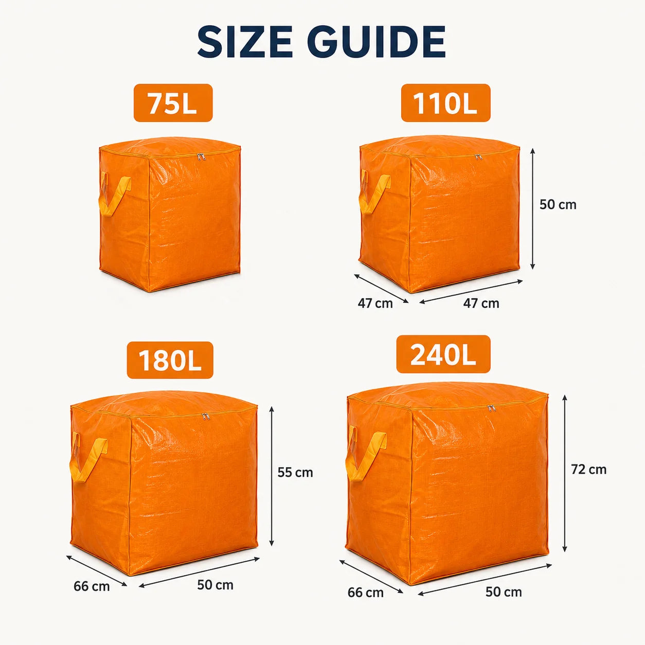 75-240L Large Capacity Moving Bag Woven Storage Bag with Handles Zipper for Clothes Bedding Travel Home Closet Organizer