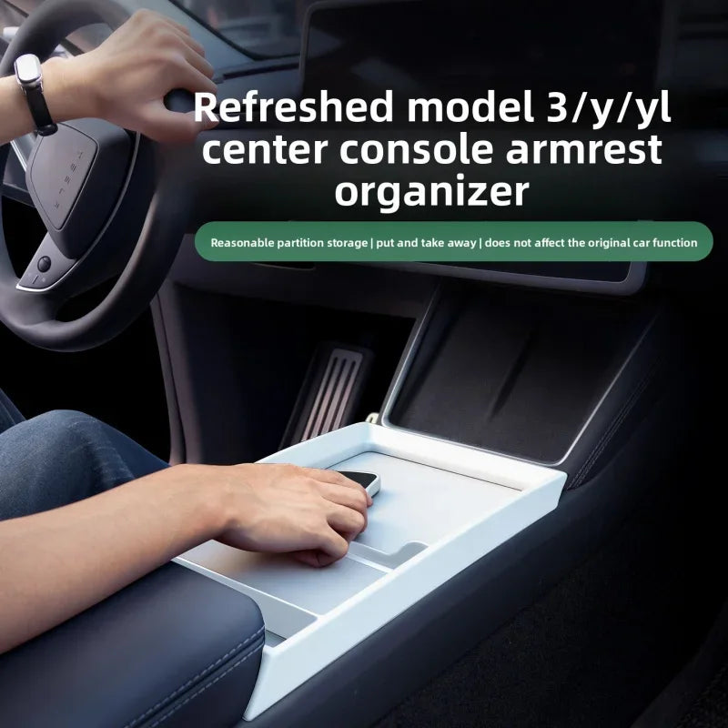 For Tesla New Model 3 Highland / Model Y /YL Center Console Armrest Storage Tray Organizer Box ABS Interior Accessories