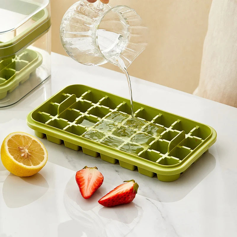 32/64 Grids Ice Cube Maker Ice Storage Box with Lid Pressing Ice Molds Silicone Ice Cube Tray One Button Release Ice Cube Mold