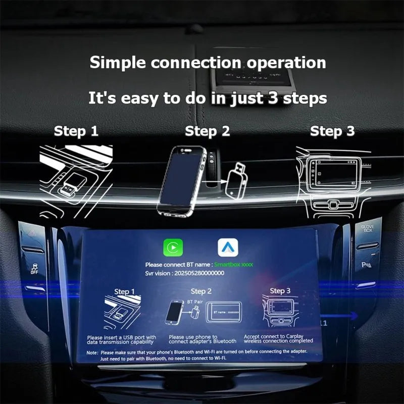 Define Upgraded For IOS& Android Auto Compatible Wireless Carplay Adapter Fast Auto-Connect, Mini Size Plug& Play For Car System