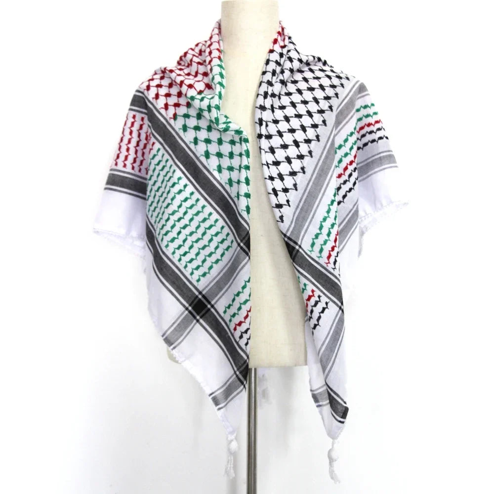 65% Cotton Unisex Scarves Desert Scarf Neck Head Wrap with Tassel Palestine Scarf Keffiyeh Arafat Hatta Arab Houndstooth