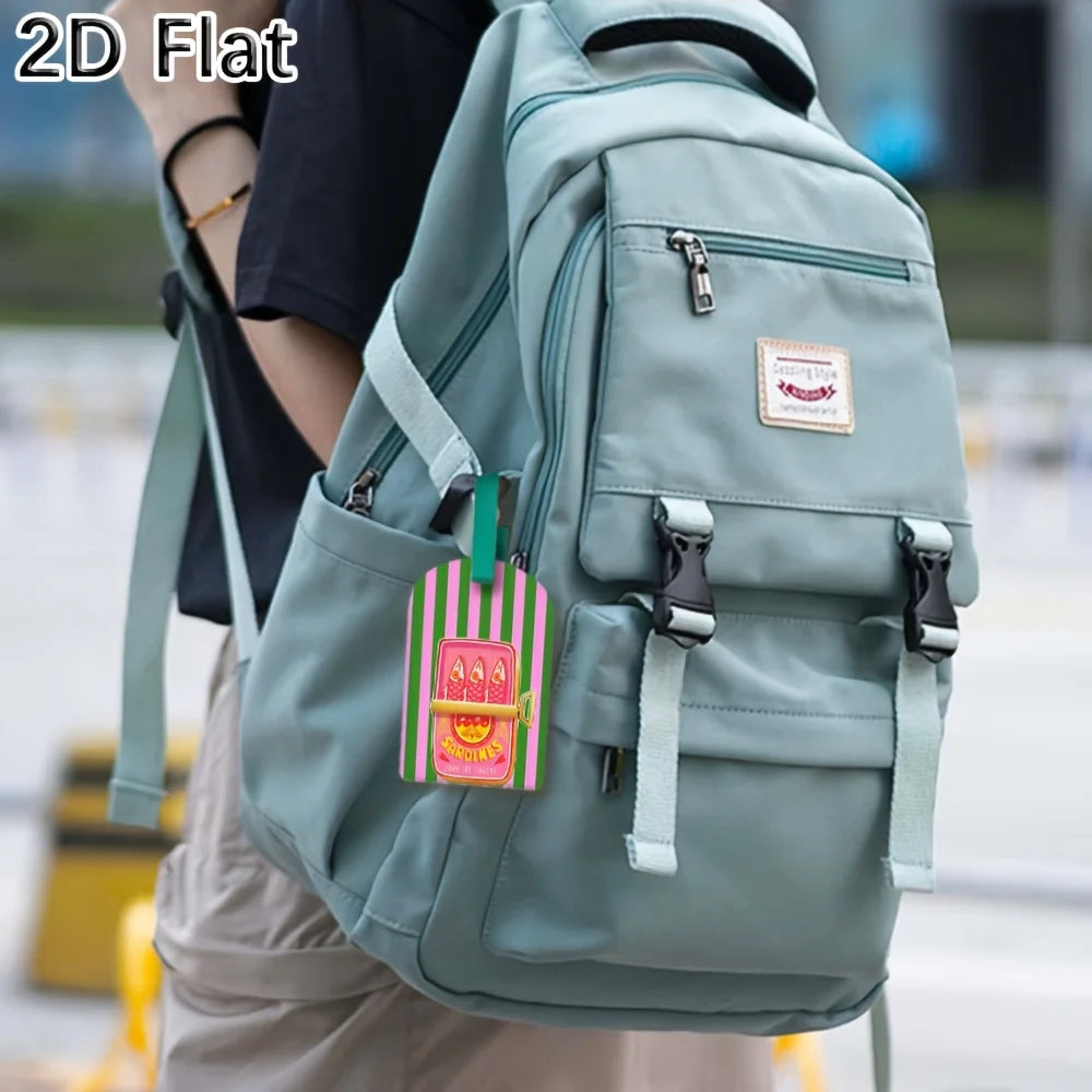Luggage Tag with Sardine Can Print Pink Green Striped Travel Baggage Label for Suitcase Luggage Identifier Bag Tag Accessories