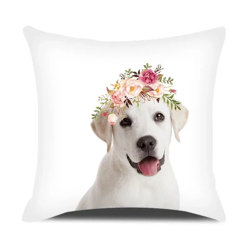 Adorable Pets With Flower Double-sided Printed pillow cover Short plush Suitable living rooms bedrooms sofas throw cushion cover