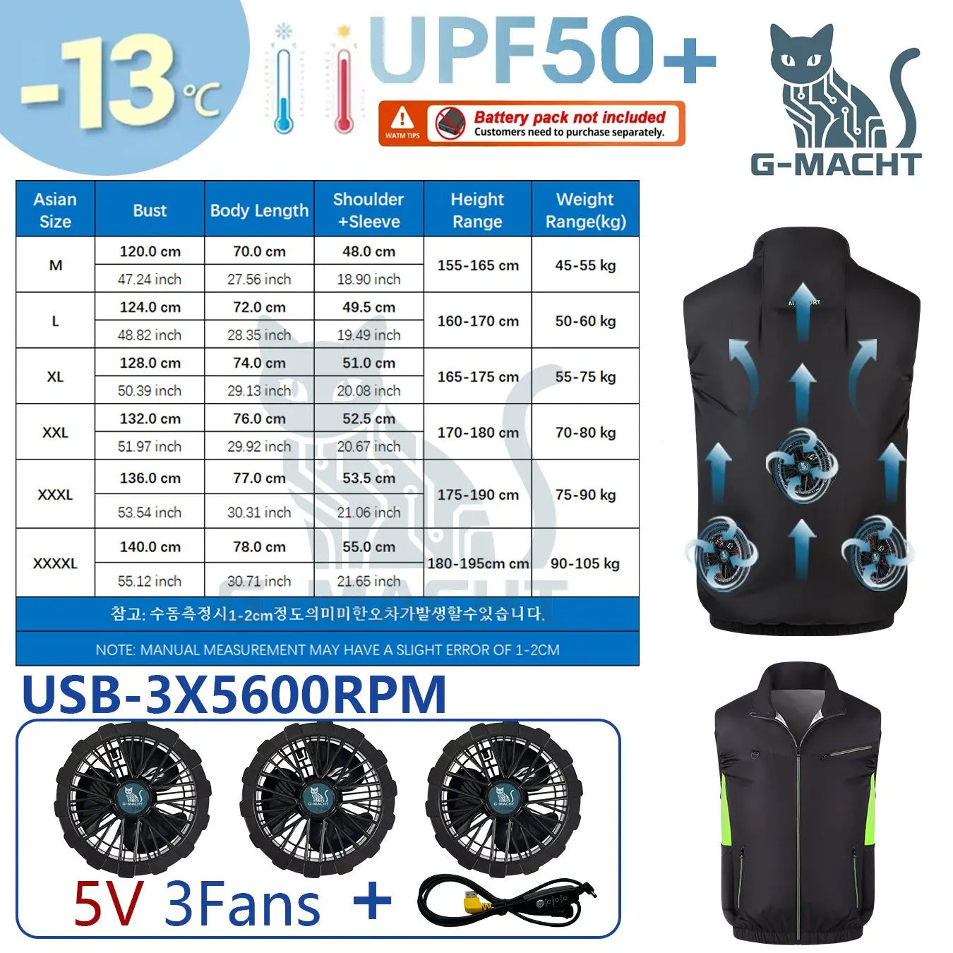 G-MACHT Summer Breathable Wearable Cooling 2-3-4Fans Vest Ice Cooling Air Conditioner Clothes For Outdoor Fishing Heat Resistant