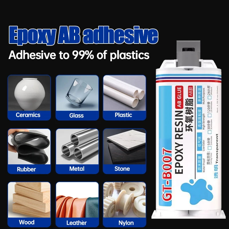 QuickDry Transparent Casting Glue High Strength Epoxy AB Adhesive Waterproof Gel for Metal and Plastic Repair 50ml/pc