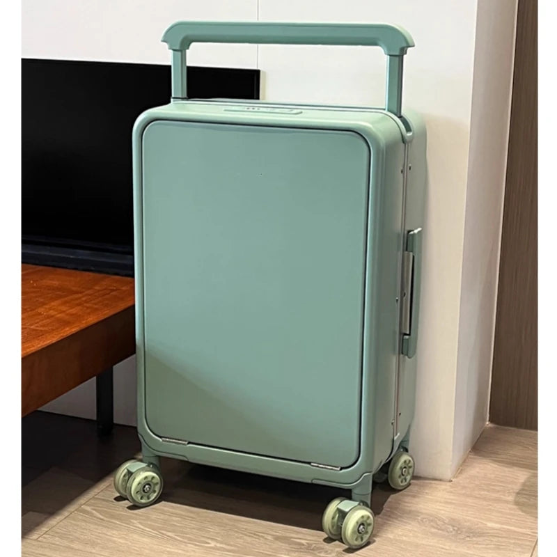 Front Opening Laptop Pocket Rolling Luggage Wide Handle Travel Suitcase 20inch Boarding Carry-On Aluminum Frame Trolley Case Bag