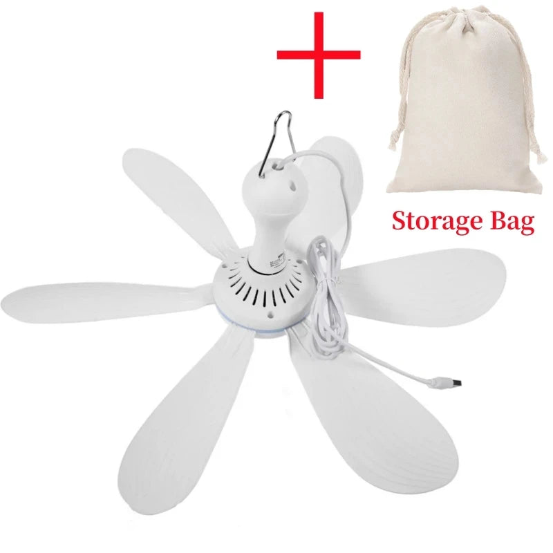 XIAOTREE USB Fan Silent 6-blade Ceiling Fan 4-speed Hanging Fan for Camping Bed Camping Outdoor Hanging Camper Tents