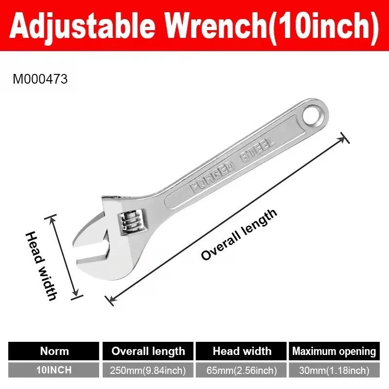 Adjustable Wrench Large Openin Long Handle Universal Spanner Clamp Steel Mechanical Workshop Hand Repair Tools 6/8/10/12 inchs