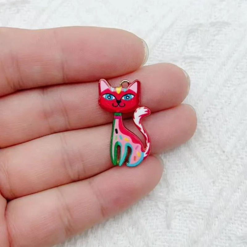 12pcs Color Printed Cat Pendant DIY Jewelry Making Fashion Earrings, Necklaces, Bracelets, Pendant Accessories