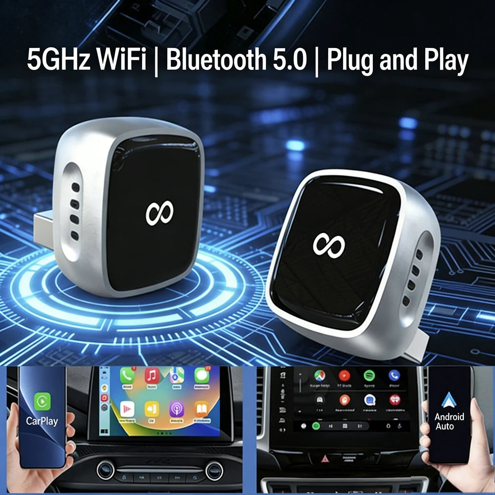 Wireless Carplay Adapter & Android Auto 2026 Upgrade Wired CarPlay to Wireless,2-in-1 Mini USB Design with Fast Stable Connectio