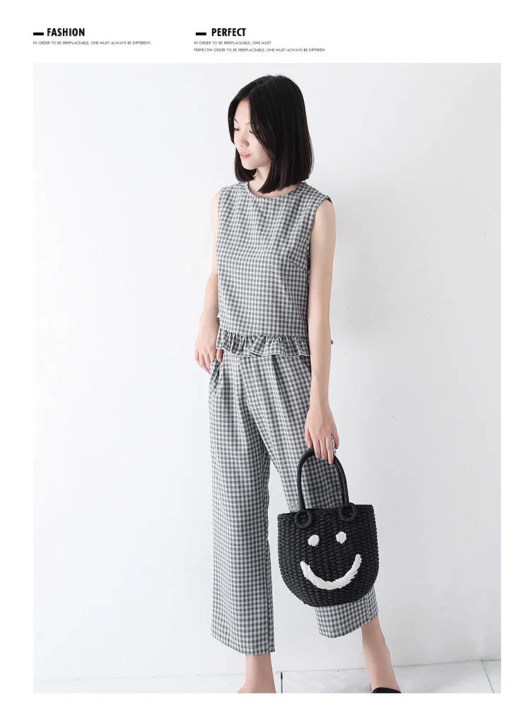 2025 Summer New Smile Face Bucket Straw Woven Handbag Kawaii Small Beach Bag City Simple Style Double Strap Drawstring Closure
