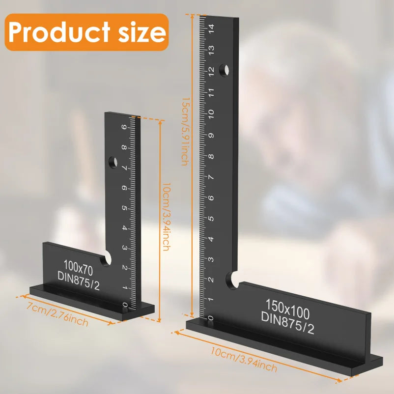 2Pcs Engineer Square Ruler Portable Machinist Square Aluminum Alloy 90 Degree Right Angle Ruler Precise Carpenter Measuring Tool
