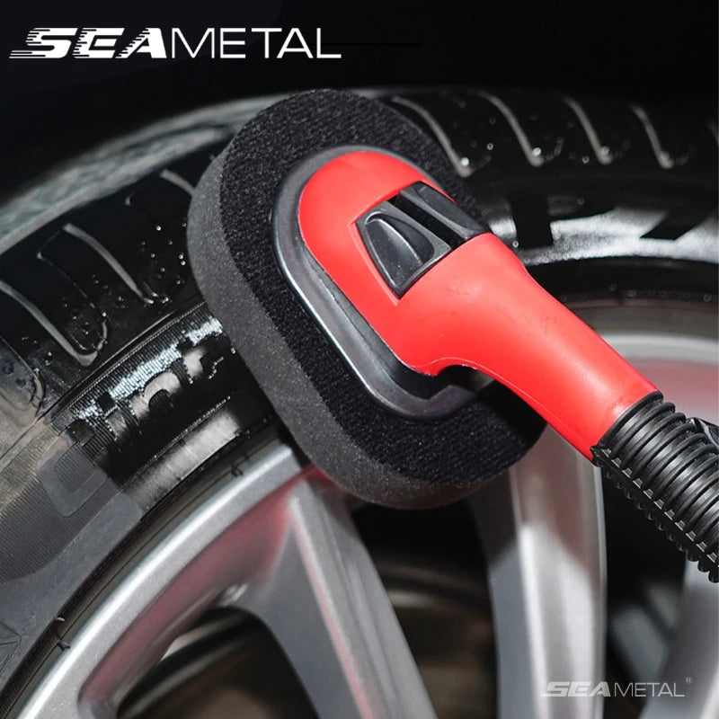 SEAMETAL Car Tires Waxing Polishing Sponge With Handle Car Tire Tyre Wheel Rim Trim Contour Detailing Dressing Shine Pad Sponges