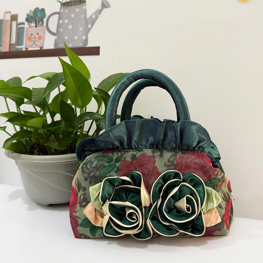 Flower fabric bag - hand-sewn for dinner party bags, women's hand-held dress bags, brides' bags