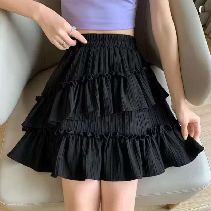 Plus Size Women's Ruffle Short Sleeve T-shirt Elastic Irregular Hem Slim Fit Shirt&Blouses Solid Summer Casual Elegance Top Chic