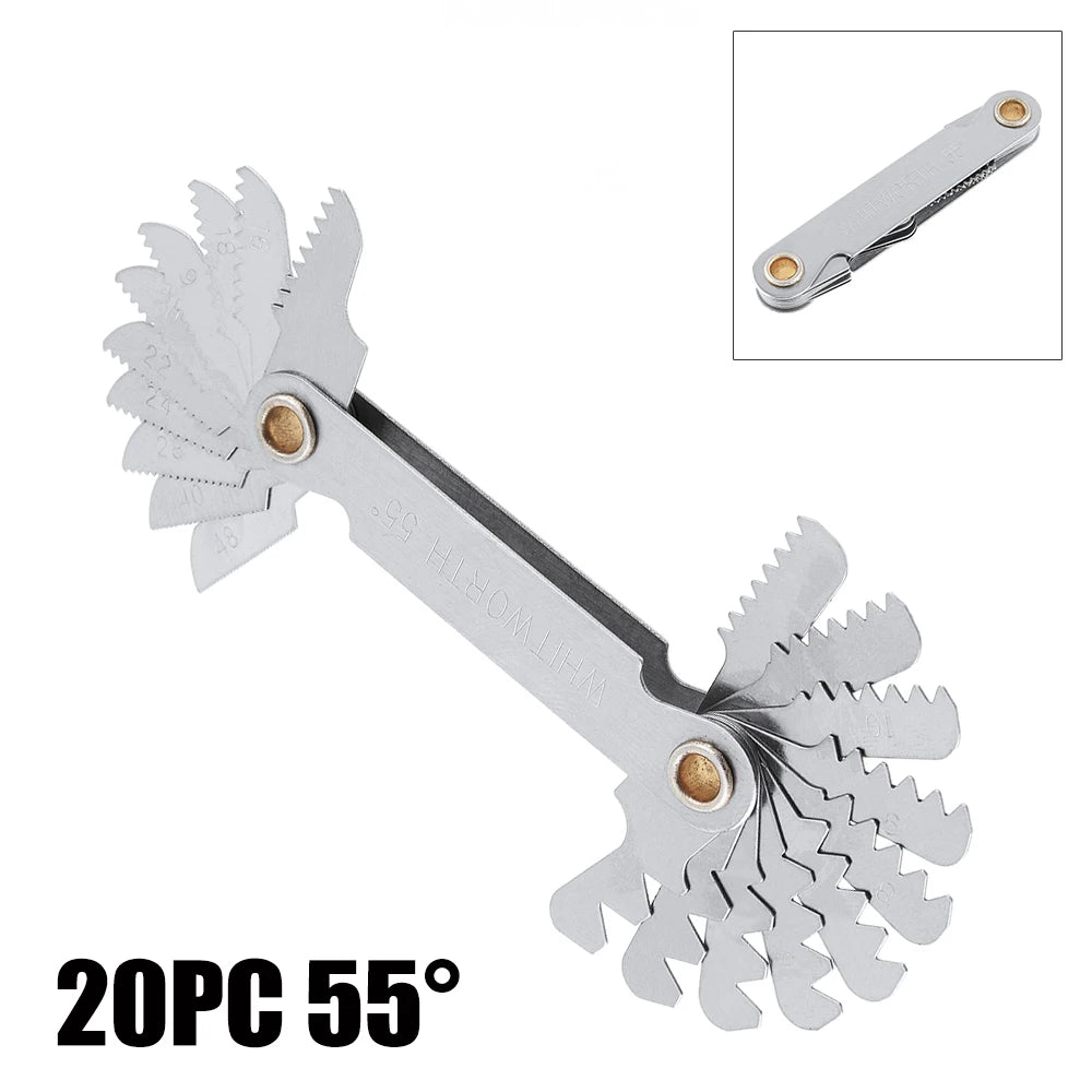 55-60 Degree Stainless Steel Screw Gauge Metric Inch US Thread Plug Gauge Gear Tooth Thread Pitch Folding Measuring Tool