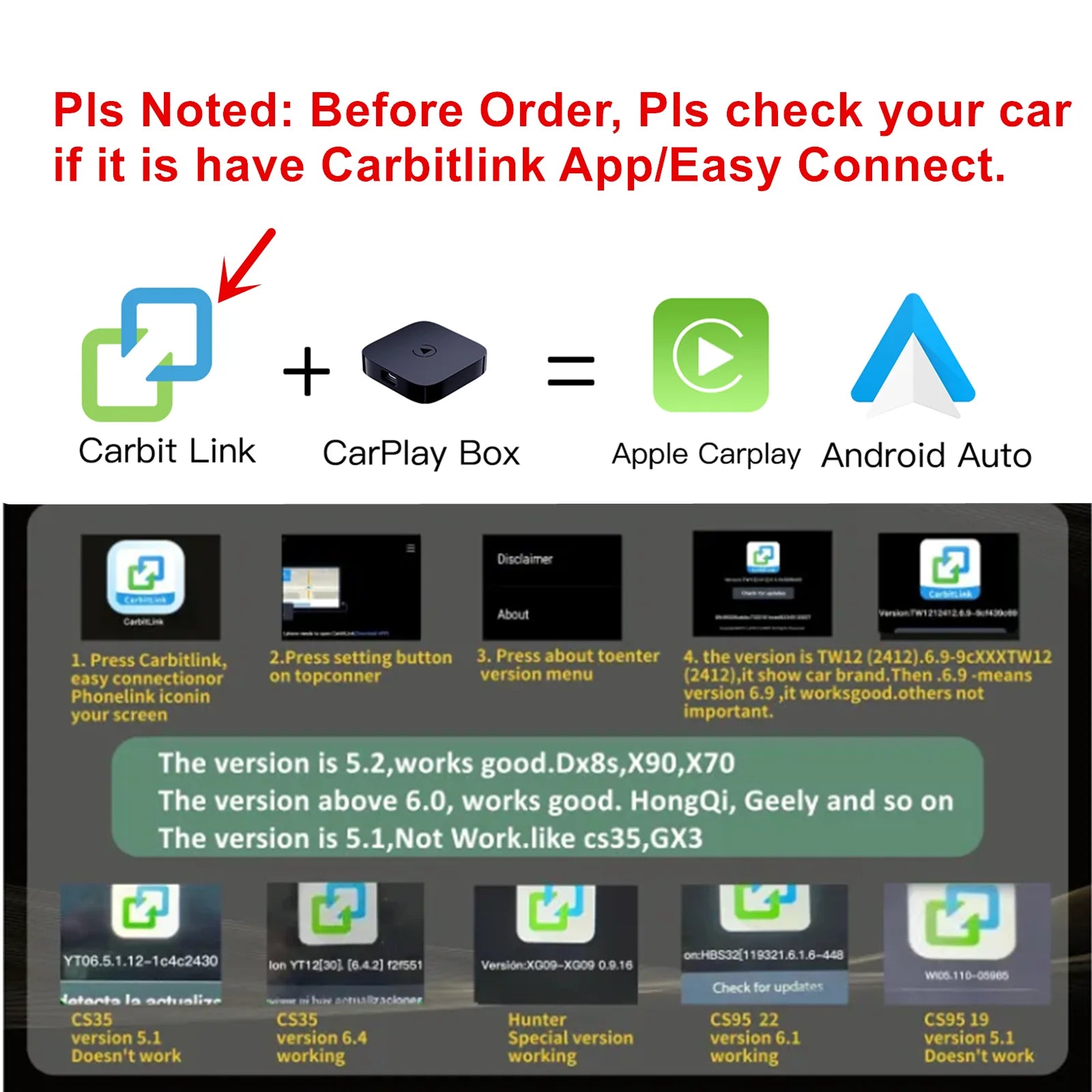 CARABC Carbitlink Smartlink Easy Connect to Wireless CarPlay Android Auto For Chery Jetour X70 X70S X90 X95