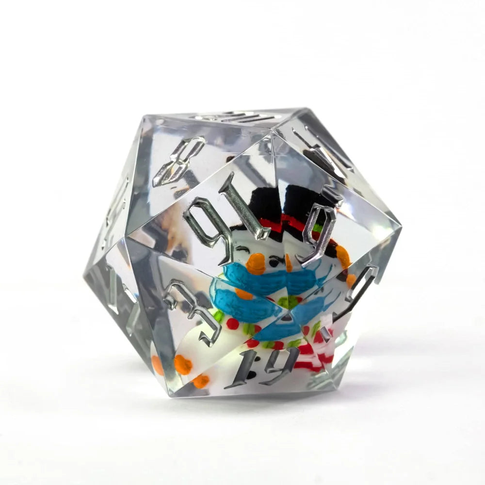 Cusdie 33mm Rainbow Film D20 Dice, 20 Sided Resin Sharp Edges Dice, Single D20 Polyhedral Dice, for Role Playing Board Game
