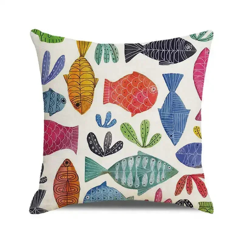 Ocean breeze and small fish pattern Double-sided Printed pillow cover Short plush Suitable living room sofas throw cushion cover