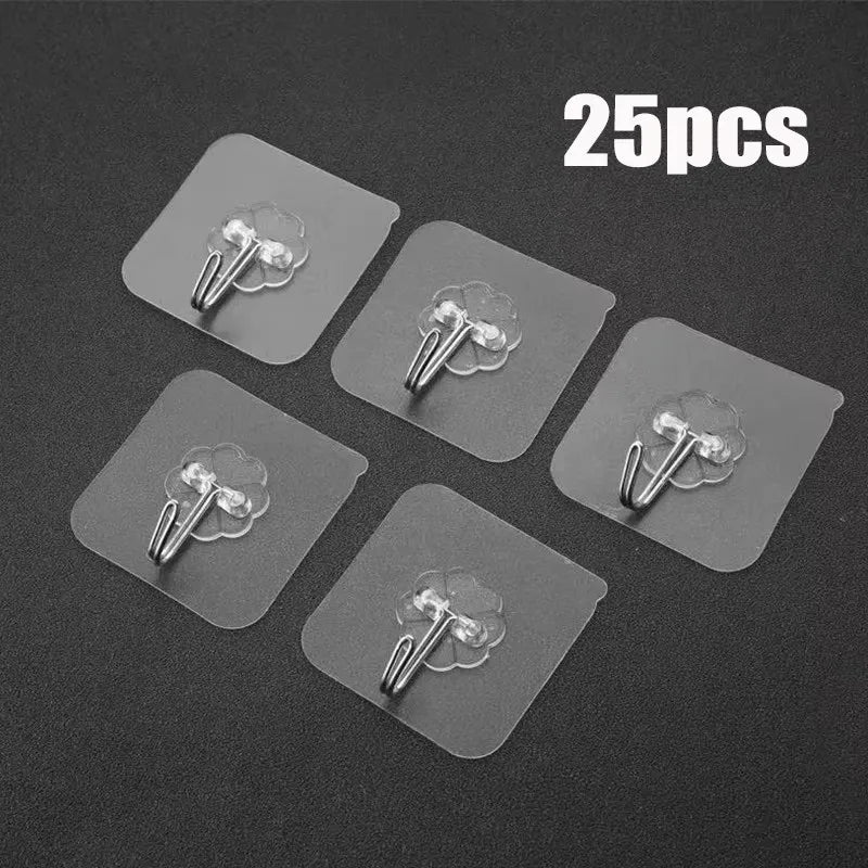 5/10/15/20/25/30Pcs Clear Adhesive Hooks – Holds 33 lbs, Waterproof No-Drill Hooks for Home, Bath & Kitchen