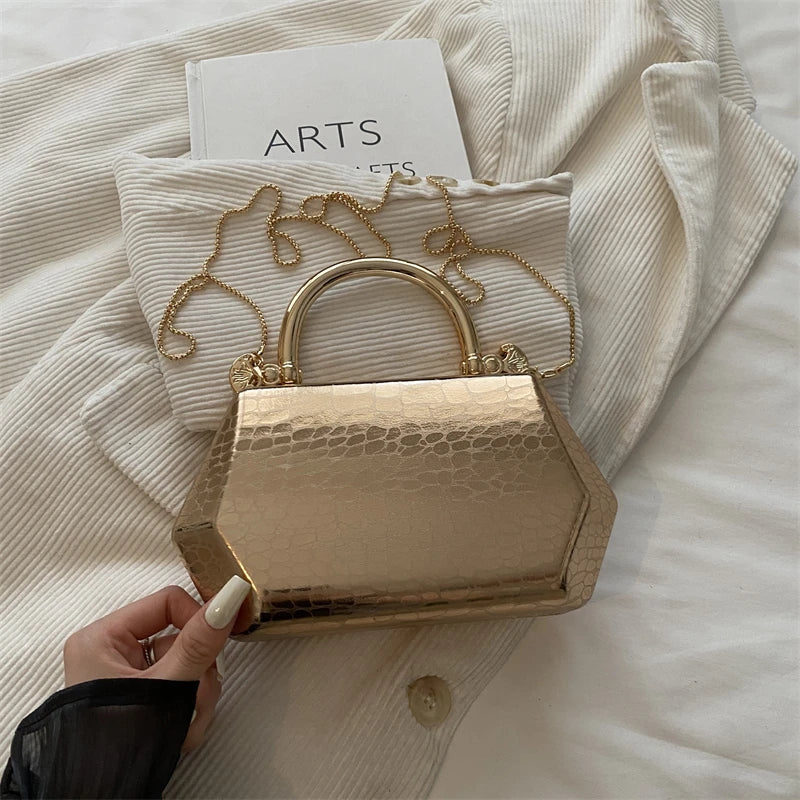 Women's Handbag Bags for Women 2026 Fashion Clutches Gold  Geometric Mini Box Party Evening Purse Crossbody Shoulder Bag