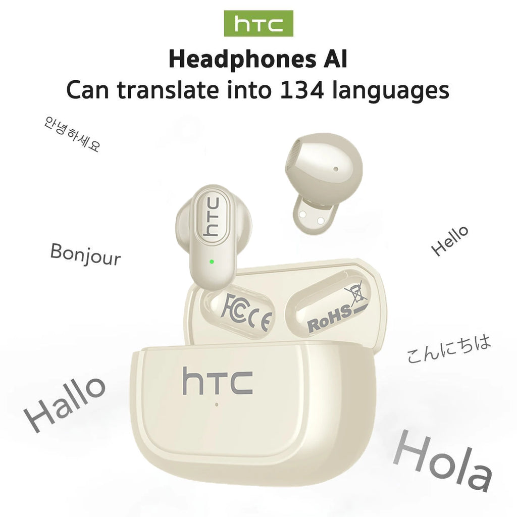 Auriculares Traductor DeIdioma 2026 Surround Sound HTC NE51 AI Translation Earbuds In-Ear Sport Secure Fit for Running Gym