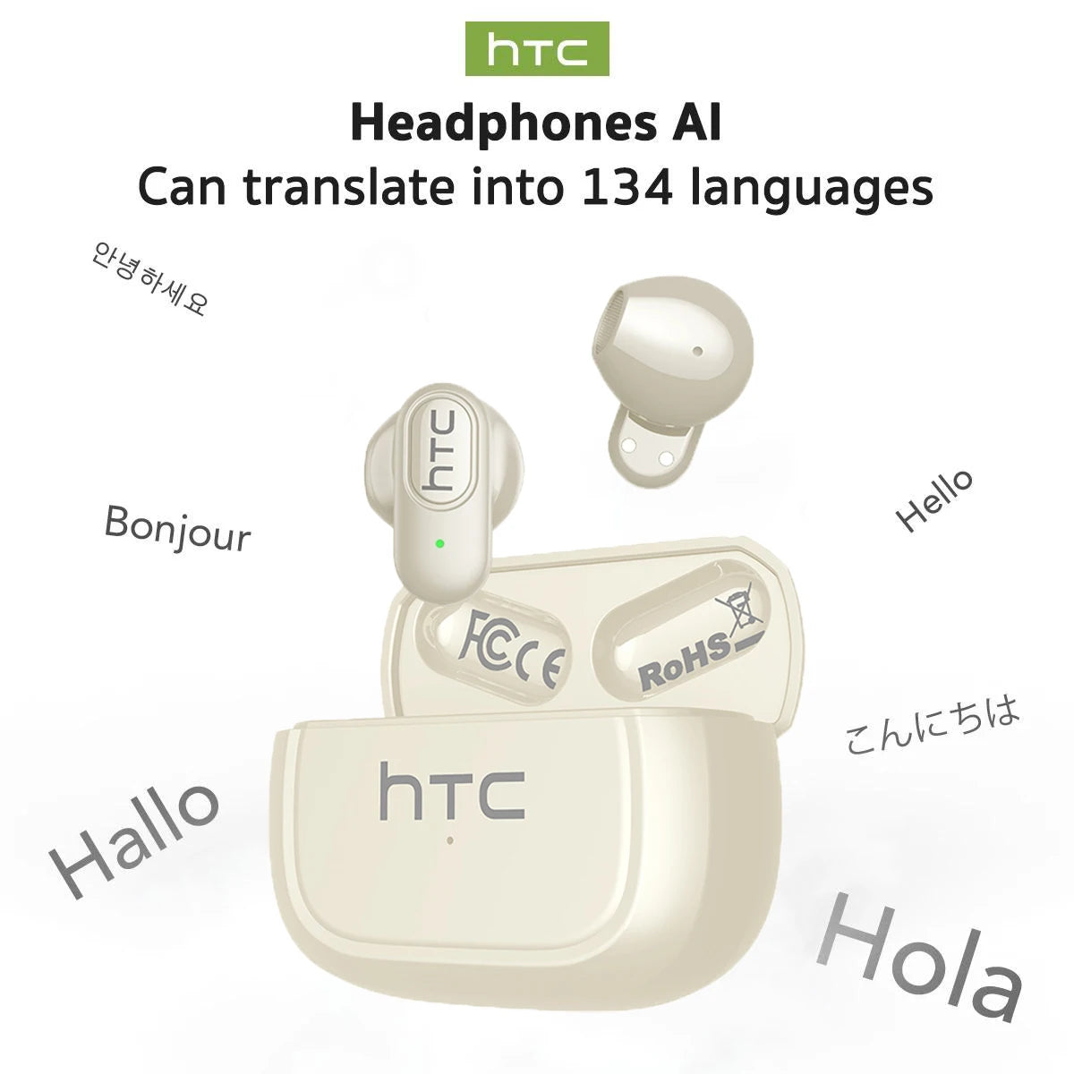 Auriculares Traductor DeIdioma 2026 Surround Sound HTC NE51 AI Translation Earbuds In-Ear Sport Secure Fit for Running Gym