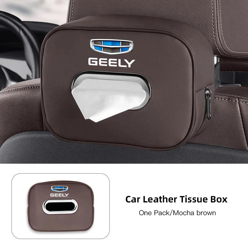 Car Tissue Box Car Interior Accessories For Geely Coolray Geometry C GX3 Emgrand EC7 LC Leather Tissue Storage Bag Kleenex Case
