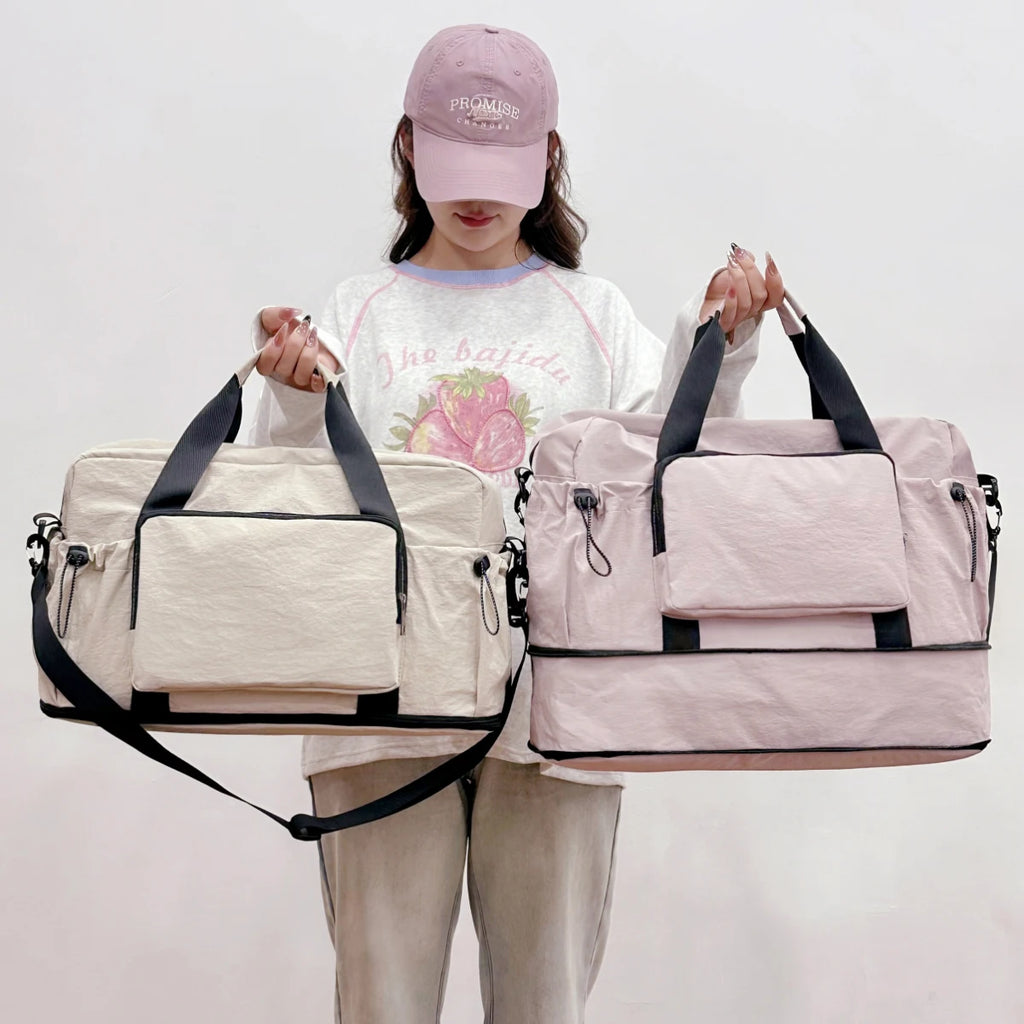 Travel Bag with Large Capacity for Short-Distance Travel, Storage Luggage Bag, Portable Lightweight Crossbody Sports and Fitness Bag for Women, Expandable and Can Be Attached to a Trolley Case
