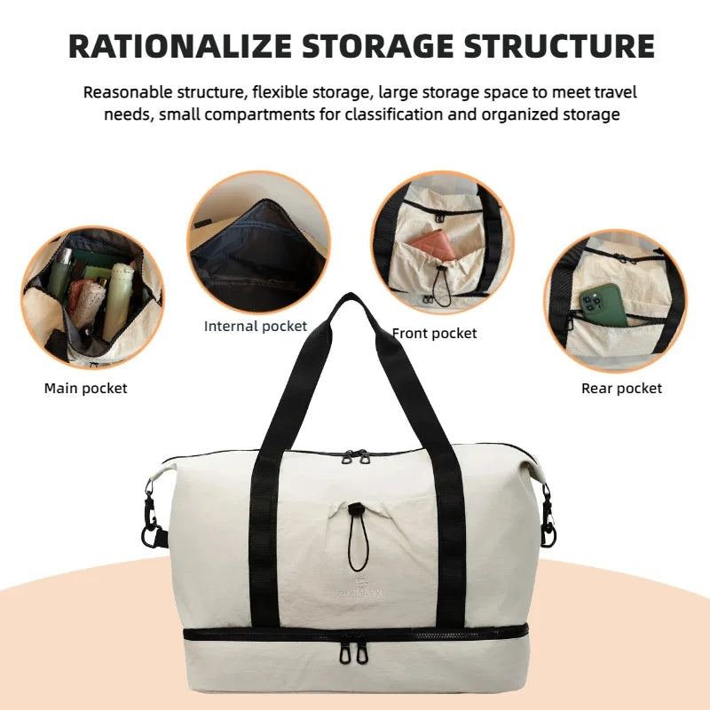 Large Capacity Travel Duffels Bag With Independent Shoe Compartment Travel Totes Suitable For Yoga Gym Storage Weekends Bags