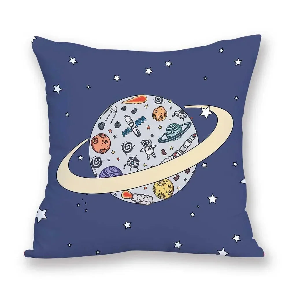 Cosmic pattern of the Sun, planets Double-sided Printed pillow cover Short plush Suitable living rooms sofas throw cushion cover